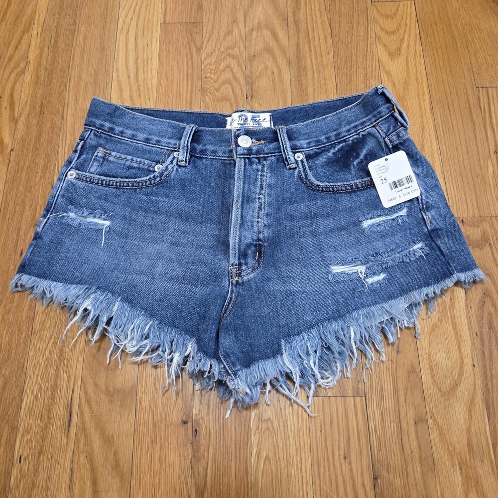 Free People Denim Cutoff Shorts Womens 25 Distressed Frayed Raw Hem NWT